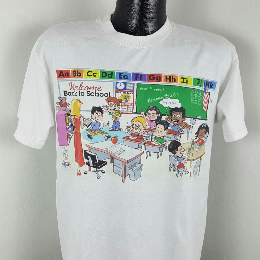 Vintage 1997 Hanes Student Teacher Graphic T Shirt White Adult M 50/50 Cotton Bl